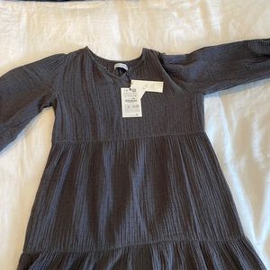 Zara tiered smoke gray cotton gauze dress size 0 — brand new!